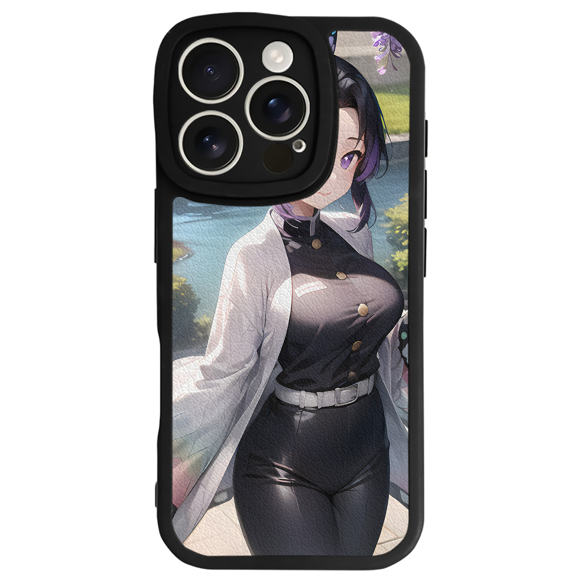 （画像用） 鬼滅の刃（きめつのやいば）蟲柱-胡蝶 しのぶ／こちょう しのぶ Kochou Shinobu 【iPhone 16シリーズ対応】シリコンスマホケース（レザー調） 材質：シリコン